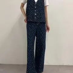 花柄 デニム セットアップ ベスト パンツ　mystic