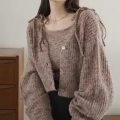 kastane リボンニットキャミxクロップドカーデset