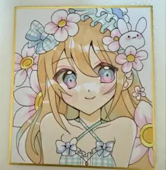 オリジナルイラスト手描き【狐の女の子】ケモ耳 【色紙 】一点物