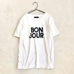 【アルアバイル】ボンジュールTシャツ（M）英字ロゴ トップス 綿100％ 白のサムネイル