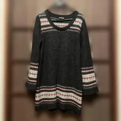 BACK NUMBER グレー・ストライプ ニット長袖チュニックL 最終価格