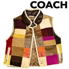 コーチ　COACH レザーパッチワーク ダウンベスト　キッズＳサイズ