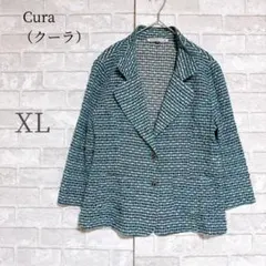 Cura クーラ ギンガムチェック 刺繍ジャケット 42 XL 日本製 シルク混