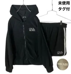 未使用タグ付きセシルマクビーパイル生地ブラックパーカーセットアップ大きいサイズ