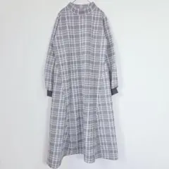 チェック柄 ワンピース 長袖 ロング M-Lサイズ グレー レディース 裏起毛
