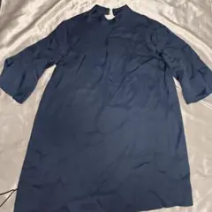 UNIQLO ハナタジマ　サテンハイネックミニワンピース　ブルー　XLサイズ