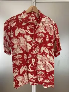 HEAD GOONIE オープンカラー レーヨンシャツ アロハ 赤 XL 漢字柄