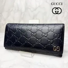 56 美品 GUCCI 長財布 二つ折り財布 シマ ネイビー レザー cj2