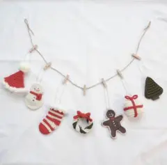 12/19終了【クリスマスガーランド】オーナメント7点+麻紐・木製クリップセット