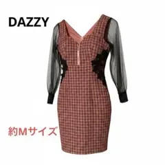 美品✨DAZZY チェック柄 タイト キャバドレス シアースリーブ レース