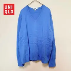 UNIQLO Vネックニット XL ブルー 薄手 長袖 シンプル 大きいサイズ