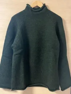 90's J.CREW ロールネックニット M ダークグリーン ウール 名作 緑