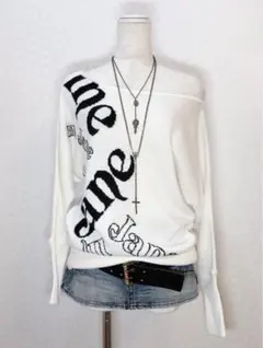 オフショル ドルマンニット Y2K 平成ギャル ウィッシュコア グランジ 白