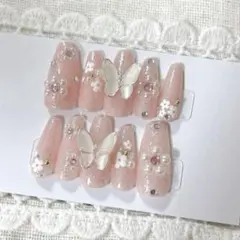 ネイルチップ　韓国　綺麗系 量産型　フレンチガーリー　リボン ハート 花