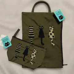 新品 マタノアツコ 猫 ポーチバッグ 舟形ポーチ カーキ