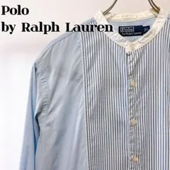 ポロラルフローレン　バンドカラーシャツ　ビブシャツ　ストライプ　クレリック