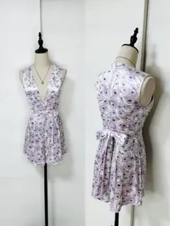 薄紫色花柄ノースリーブワンピース / Violet Romper