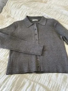 Techichiリブ編み ポロカーディガン グレー