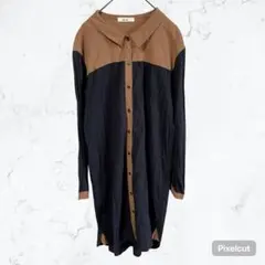 J1116 ニコアンド ロングシャツワンピース バイカラー 切替 配色 ゆったり