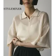 【美品】STYLEMIXER ラインカラーメッシュトップ　アイボリーのサムネイル