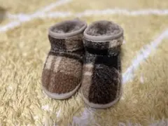 ブラウン系チェック柄フリースブーツ
