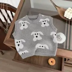 動物柄ニットベスト