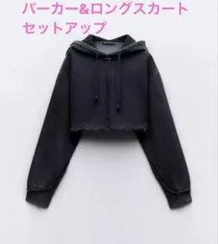 ZARAフェイドエフェクト クロップドフーディM&ミディスカートSセットアップ
