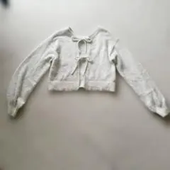 しまむら　リボン付き　ニット　カーディガン　シャギーニット　ホワイト　ラメ