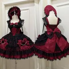 【白糖少女♡薔薇姫】ゴスロリドレス ロリータJSK ロリィタ　甘ロリ 黒×レッド
