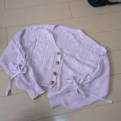 NICE CLAUP ケーブル編みカーディガン ピンク