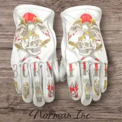 牛革　レザーグローブ　アメリカン　バイク　ハーレー　カスタム　手袋　白　M