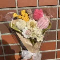 【即購入可】編み物　枯れない花束　毛糸のお花　ミモザ　大きめブーケ◎