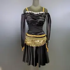 黒いオフショルダーダンスラテンドレスSサイズ