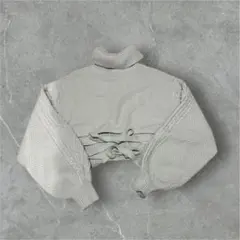 ケーブルニット ベージュ バックリボンデザイン