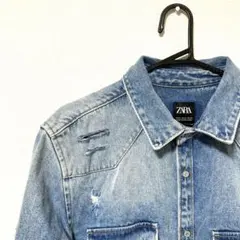 ZARA デニムジャケット　ダメージ加工　XL