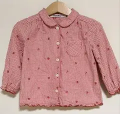 ファミリア 90 長袖シャツ　チェック　りんご