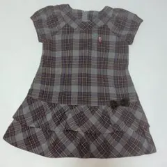 120★ミキハウス★リーナちゃん刺繍！リボン付き！チェック柄ティアードワンピース