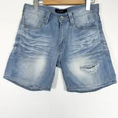 DOWBL デニムショートパンツ　ダメージ加工　ライトブルー　M〜L