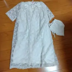 ホワイト ベビードレスと帽子 セット