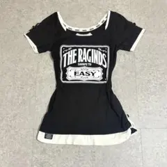 y2k ギャル BACKS 重ね着風　tシャツ　モノクロ　ロゴ　プリントTのサムネイル