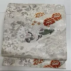 袋帯 シルバー 花に鴛鴦 正絹 婚礼 着物 HO-243a
