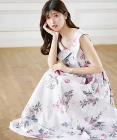 アシンメトリービッグカラーフラワープリントワンピース tocco closet