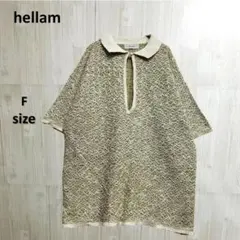 hellam 襟付きメッシュニット ポロプルオーバー ピスタチオ 透け感 Fのサムネイル