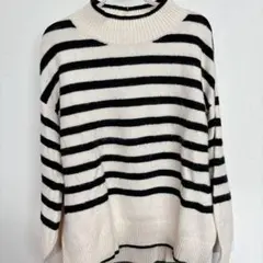アイボリー ブラック ストライプ セーター 【L】 ニット ボーダー シンプル