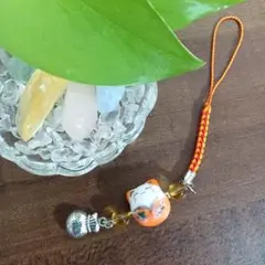 福猫ฅ•ω•ฅ✿ストラップ オレンジ ハンドメイド No.1419