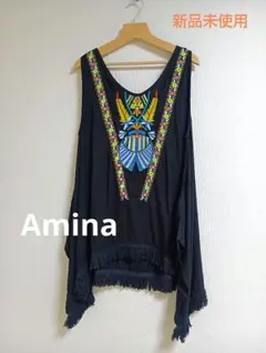 Amina アミナ 刺繍入り黒ノースリーブチュニックのサムネイル