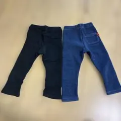 moujonjon 黒 デニム 裏起毛パンツ セット