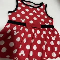 ベビー ワンピース 80 ミニー 水玉 赤 ノースリーブ 未使用 フリル リボン