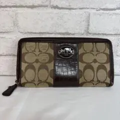 COACH コーチ シグネチャー ラウンドファスナー長財布 ブラウン