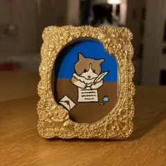 ミニ原画 手紙を書く猫 額縁付き アクリル絵具 手描き